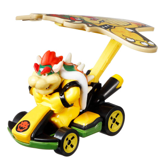 Hot Wheels Mario Kart Vehículo de Juguete Bowser Estándar Kart con Bowser Kite