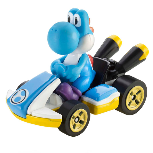 Hot Wheels Mario Kart Veículo de Brinquedo Kart Padrão Yoshi Azul Claro