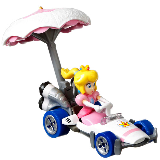Hot Wheels Mario Kart Vehículo de Juguete Princesa Peach B-Dasher con Peach Parasol