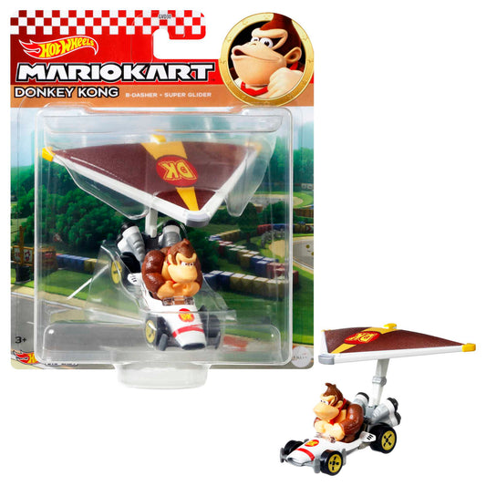 Hot Wheels Mario Kart Veículo de Brinquedo Donkey Kong B-Dasher com Super Glider