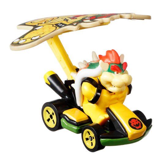 Hot Wheels Mario Kart Veículo de Brinquedo Bowser Padrão Kart com Paraquedas