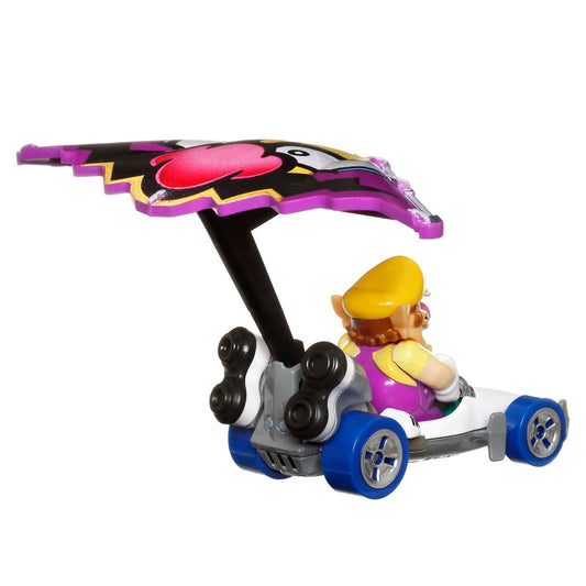 Hot Wheels Mario Kart Veículo de Brinquedo Waluigi B-Dasher com Wario Wing