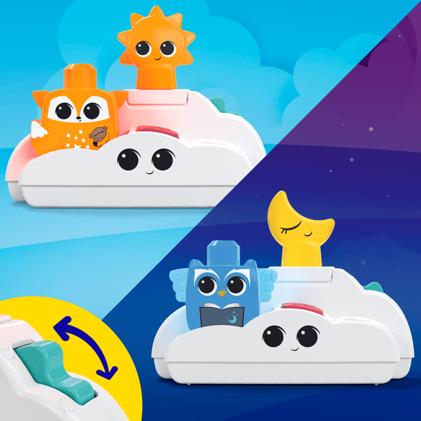 MEGA BLOKS Fisher- Price Rise & Snooze Night Light Sensory Block Toy (30 Pieces) For Toddler